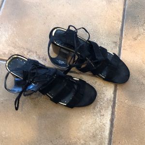 Strappy black velvet shoes